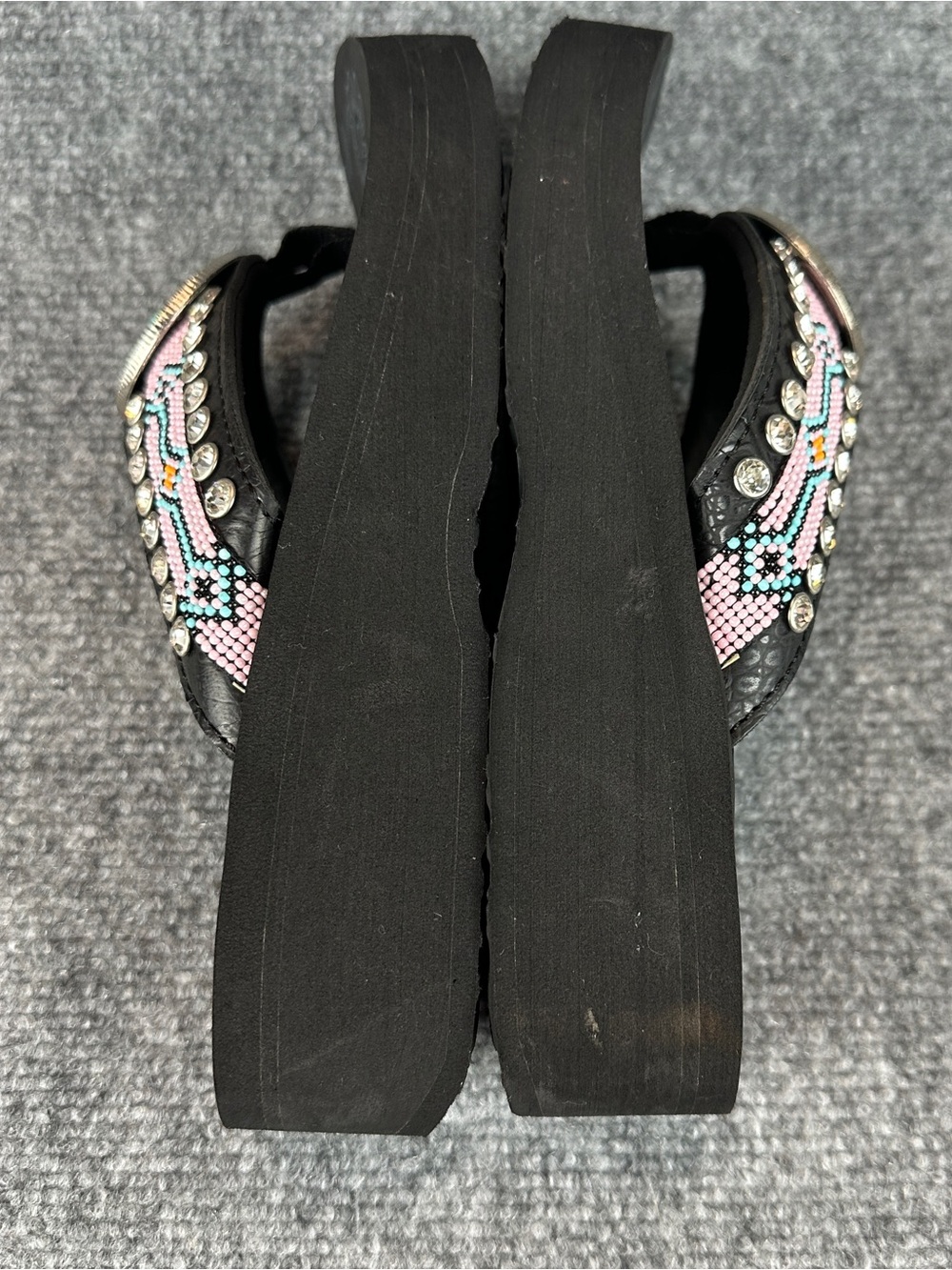 Montana West Beaded Western Wedge Flip Flops Women's Size 7 Black Turquoise - Picture 11 of 16